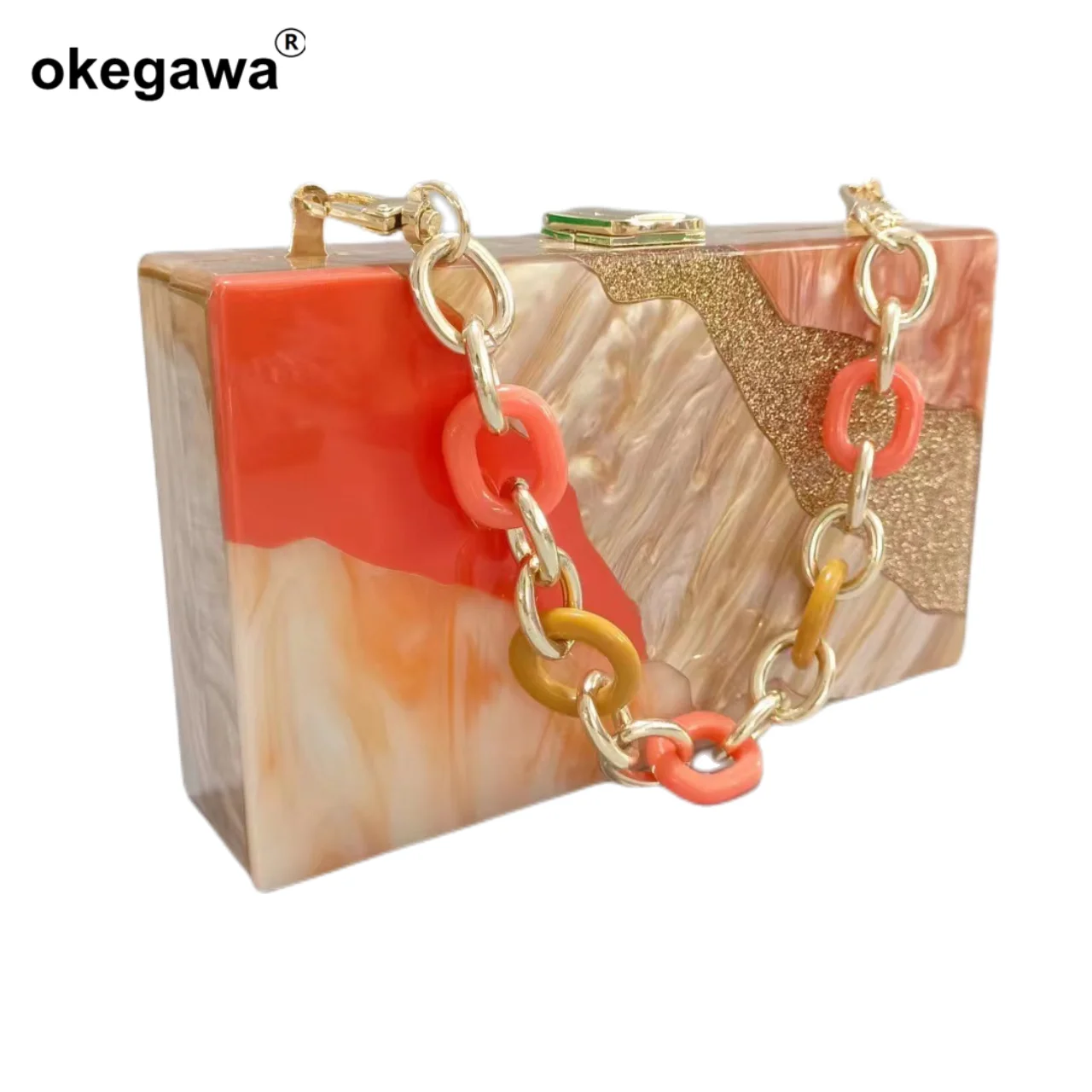 Orange Marble Glittering Lady Brand Evening Bags Women Acrylic Box Clutch Purses And Handbags Wedding Party Luxury Mini Wallets