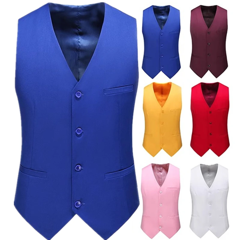 2023 Fashion New Men\'s Leisure Casual Boutique Solid Color Business Groom Wedding Vest Waistcoat