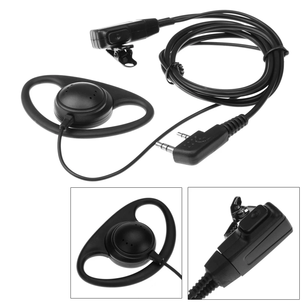 2 Pin Walkie Talkie Headset with MIC PTT D-Shape Walkie Talkie Earpiece Headphone for Baofeng Kenwood Puxing TYT Radio Accessory