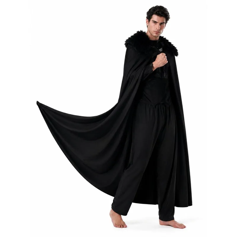 Halloween performance cape with thick fur collar, medieval costume, Rhaegar Targaryen cape view 2