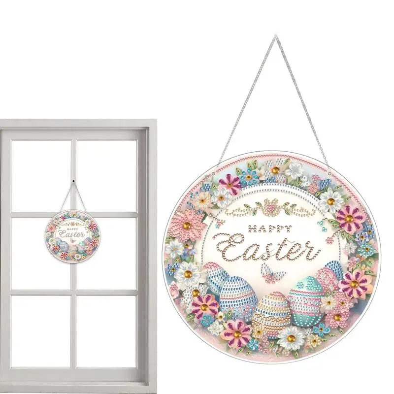 Seasonal Easter Crystal Painting Kits Easter Door Hanger Crystal Sign Happy Easter Egg Flower Ornament Sign For Spring Easter