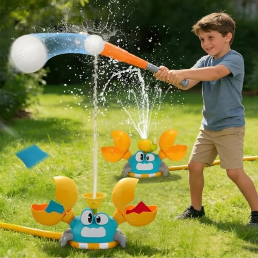 Water Sprinkler for,3-in-1 Crab Outdoor Toy with Toss Game, Batting Game and Splashing Fun, Attaches to Garden Hose, Summer Bac