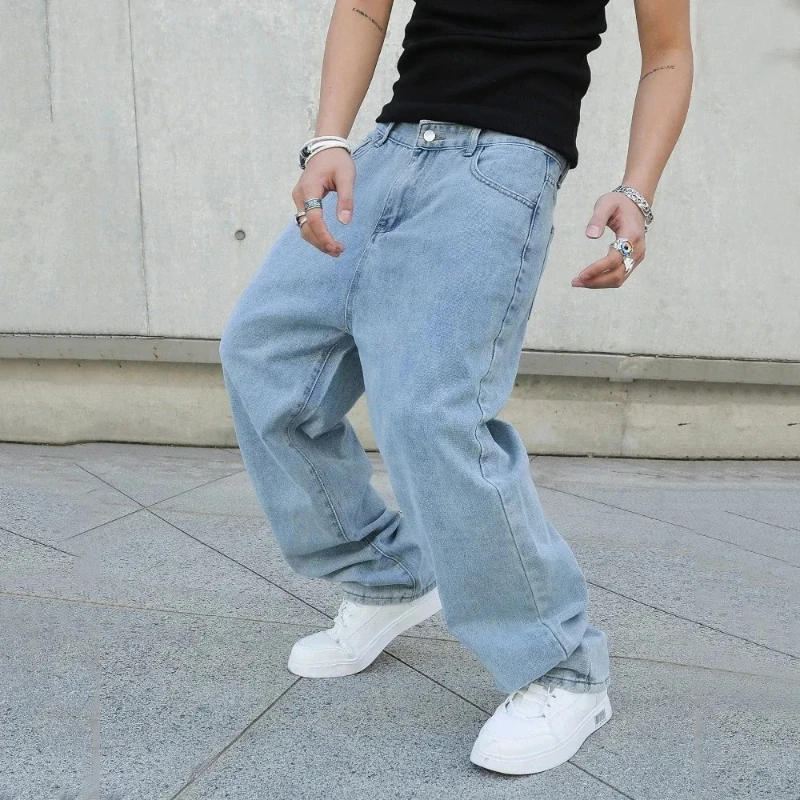 

Мужская уличная одежда, модные джинсы, корейские мешковатые широкие однотонные джинсовые брюки, четыре сезона, повседневные прямые мужские брюки в стиле хип-хоп