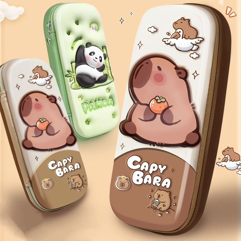 3D stereo Cute Capybara pencil case Drop resistant waterproof Student school supplies storage box hard shell decompression case