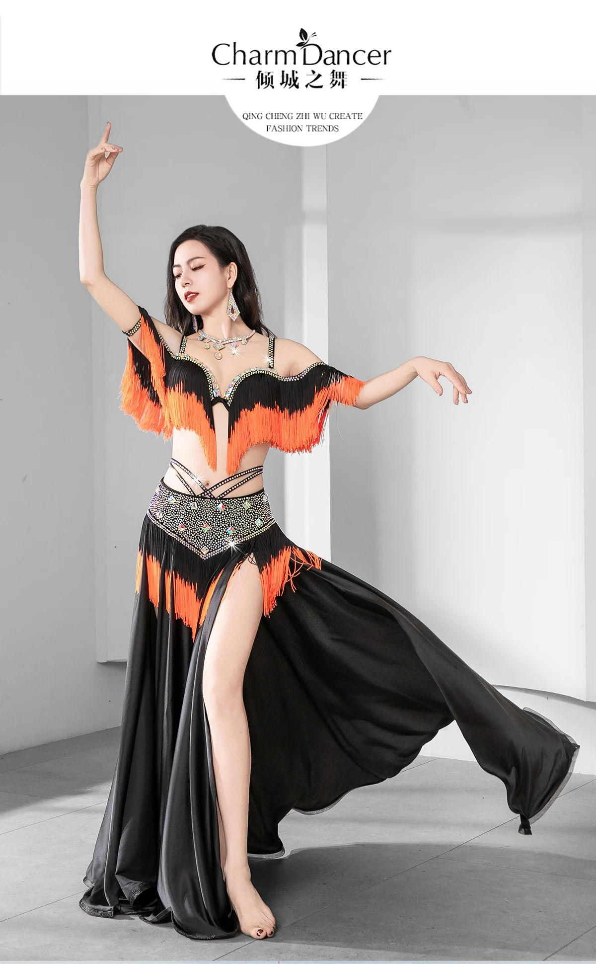 Women Oriental Dance Egyptian Belly Dance Costume Rhinestone Beaded Bra Belt Maxi Skirt Group Dance Competition Outfit Popsong