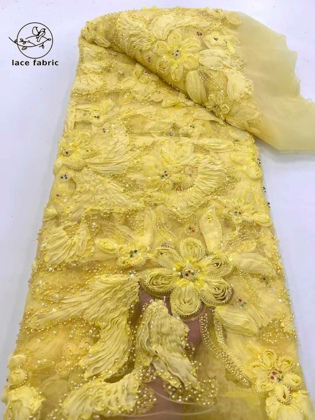5 Yards Luxury French Mesh 3D Beaded Lace Fabric 2026 High Quality African Sequins Net Lace Fabrics For Nigerian Wedding Dresses