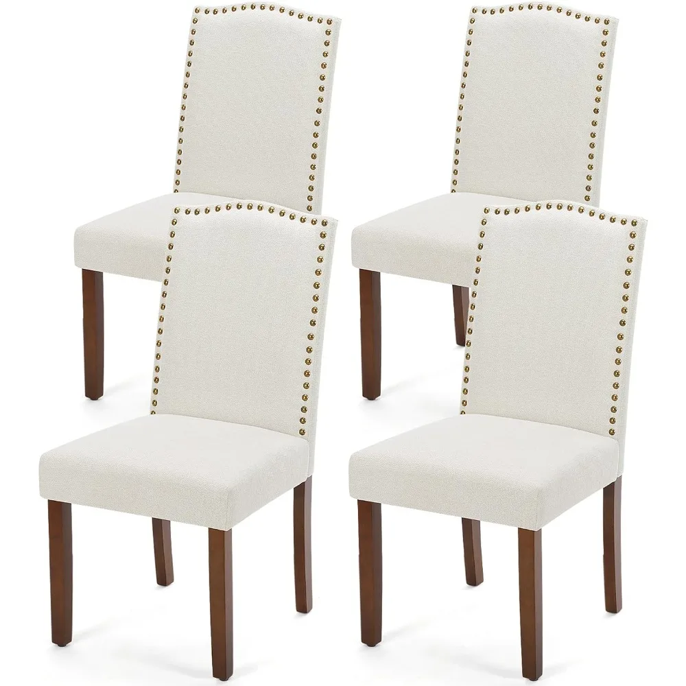 

Set of 4 Modern Upholstered Fabric Dining Nailhead Trim and Wood Legs, Mid-Century Accent Dinner Chair for Living Room