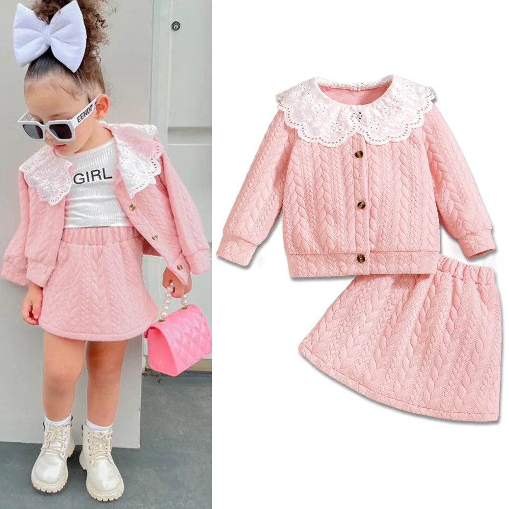 

Autumn and winter sweet and lovely children's sweater sweater cardigan half skirt two sets in stock
