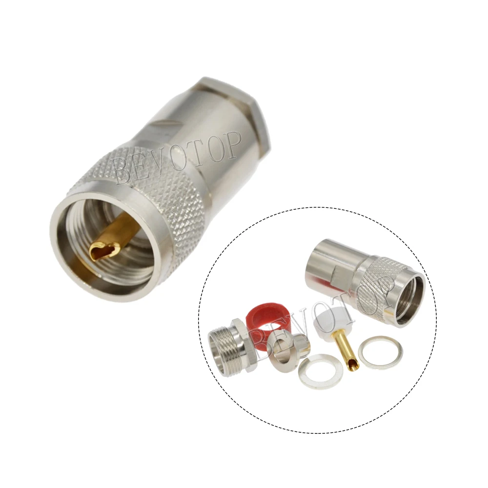 10PCS UHF PL259 Male/Female Connector Clamp for RG8 LMR400 7D-FB RG213 Cable RF Coaxial Brass Straight New BEVOTOP