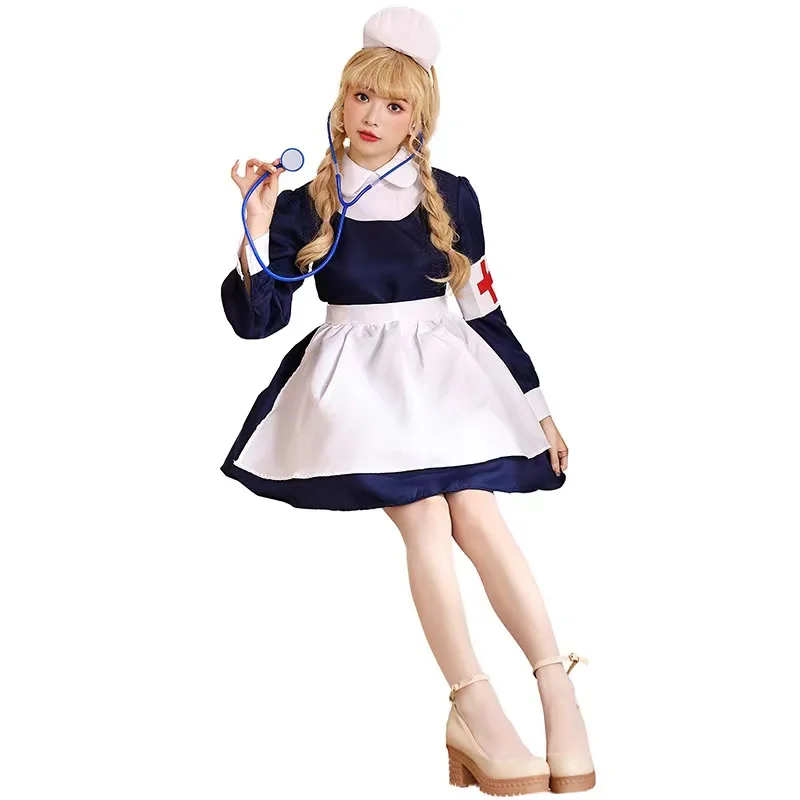 

Blue Women Nurse Cosplay Female Halloween Doctor Uniform Costumes Carnival Purim Parade Stage Role Play Showing Bar Party Dress