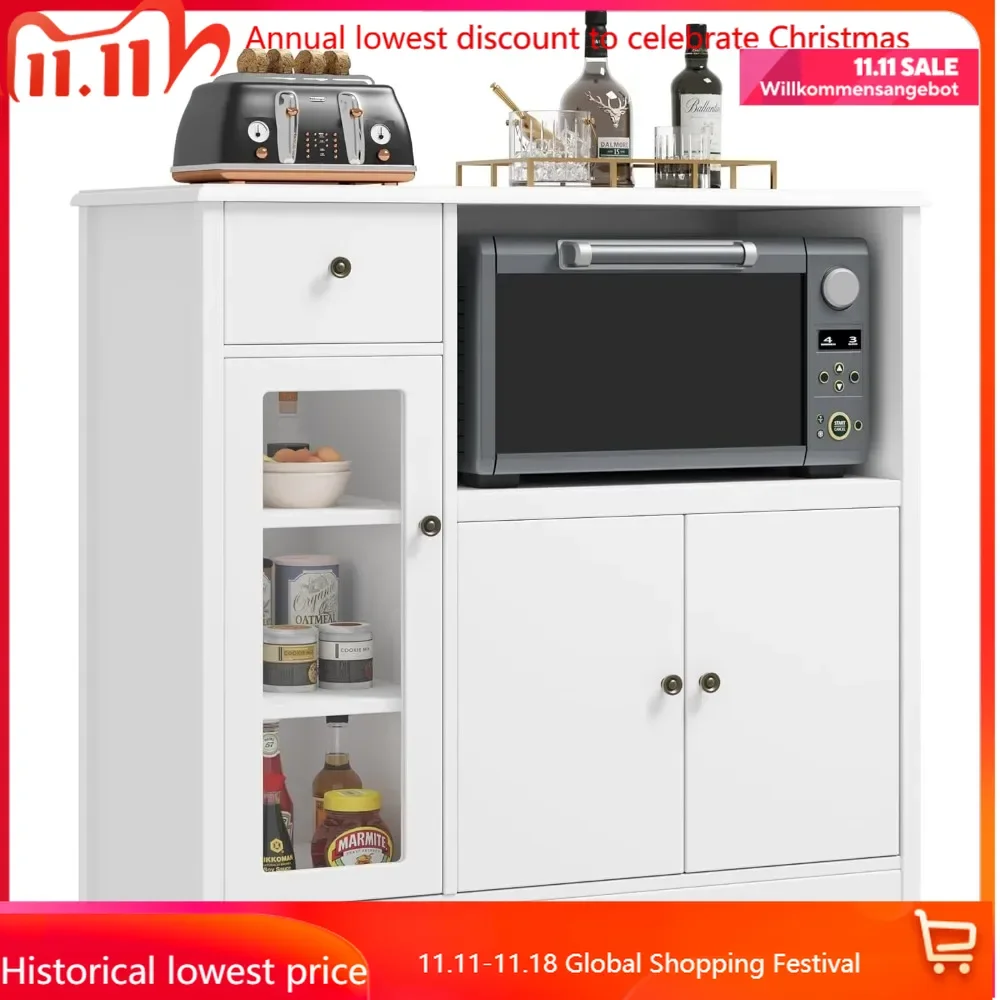 

Storage Cabinet with 3 Doors and 1 Drawer, Buffet Cabinet Sideboard with Adjustable Shelves, Microwave Stand Cabinet for Kitchen