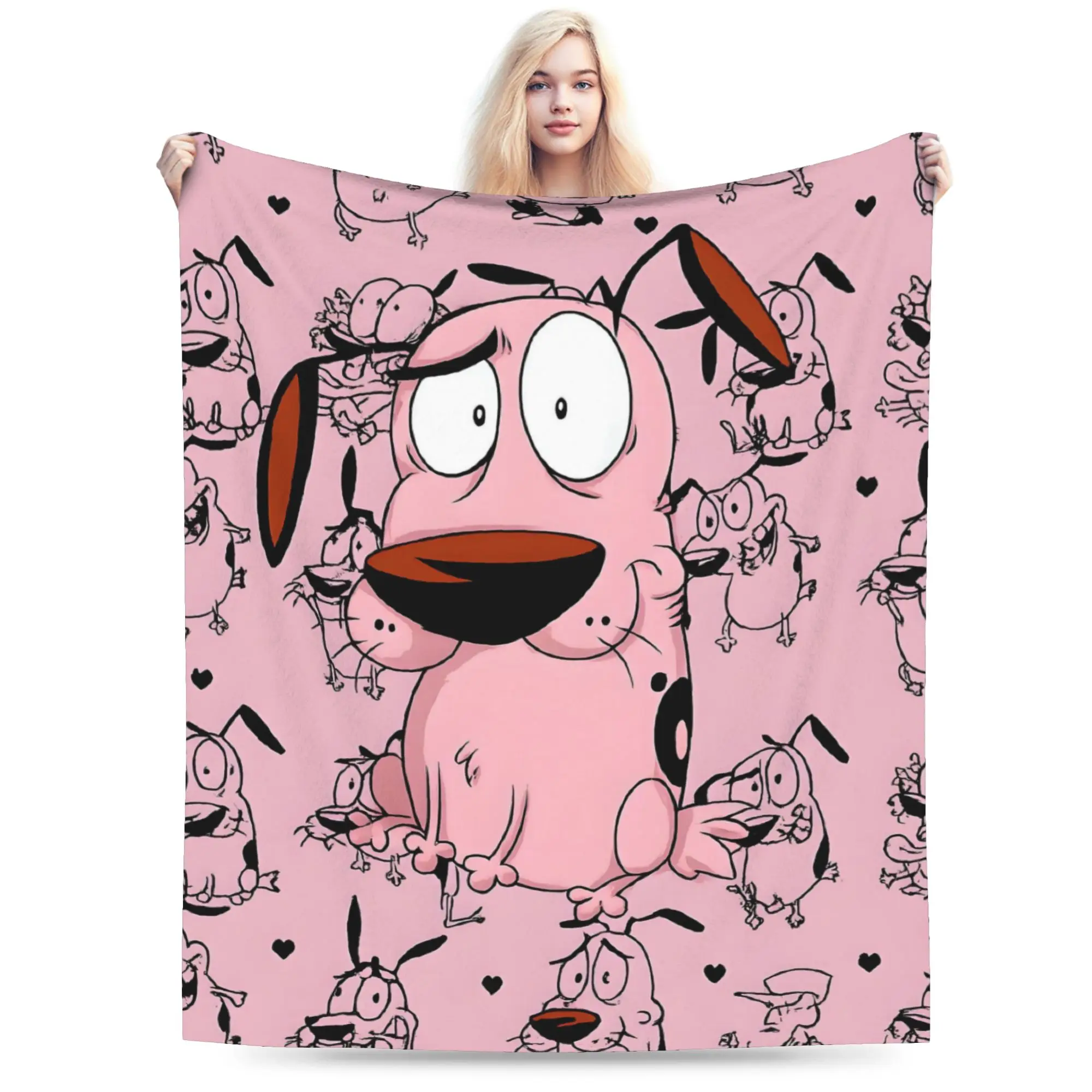 Custom Cute Cartoon Courage  Blanket 3D Print Soft Flannel Fleece Warm Dog Throw Blankets for Travel Bedroom Couch Bedspreads