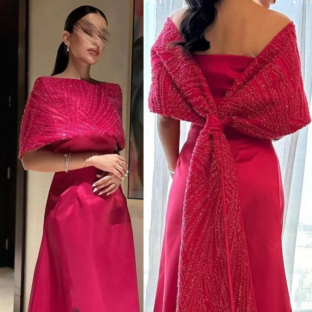 Customized Fashion Bateall A-line Hugging Sequin Stole Taffeta Occasion Evening Gown Vestidos Baratos Con Envíos Gratis