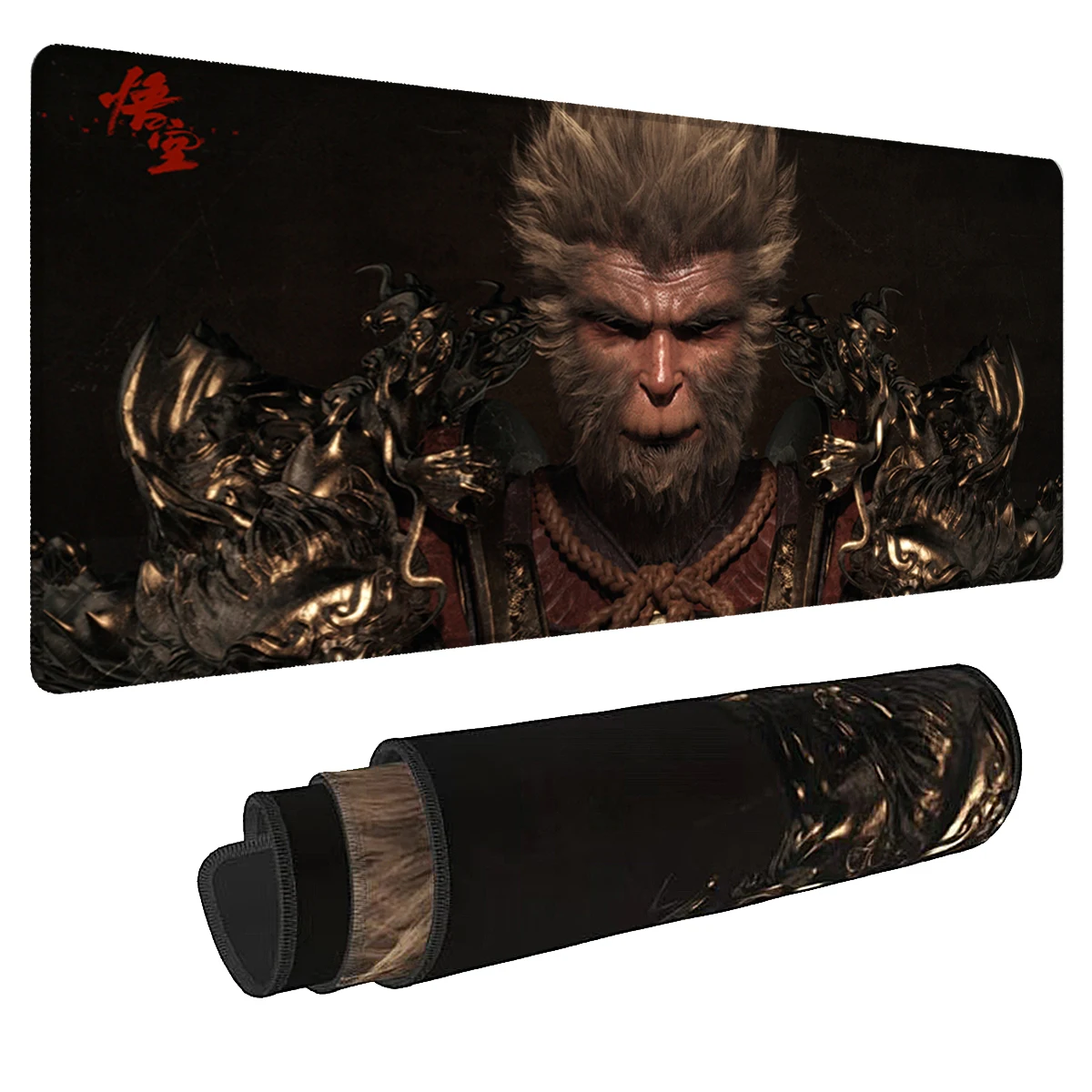 Solemn Wu Kong in Armor Black Myth Wu Kong Mouse Pad Multi-Size Non-Slip Stitched Edge Computer Keyboard Desk Mat For Office