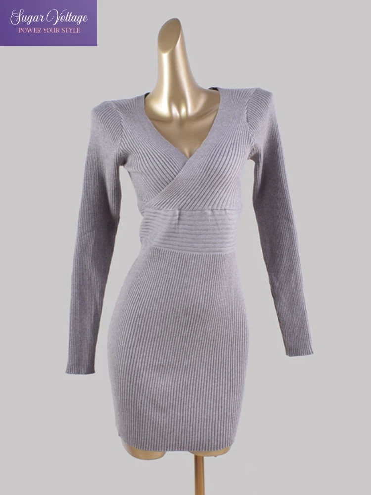 ชุดเดรสเซ็กซี่หรูหราสำหรับผู้หญิง ฤดูใบไม้ร่วง คอวีลึก แขนยาว ทรงเข้ารูป เอวสูง สไตล์มินิเรโทรเก๋ไก๋ เหมาะสำหรับงานปาร์ตี้และคลับ