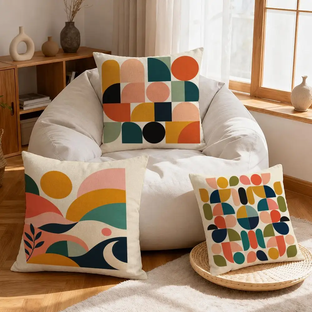 Art Colorful Creative Cushion Cover Linen Anti-Mite Antibacterial Cushion Cover Invisible Zipper Sofa Decor