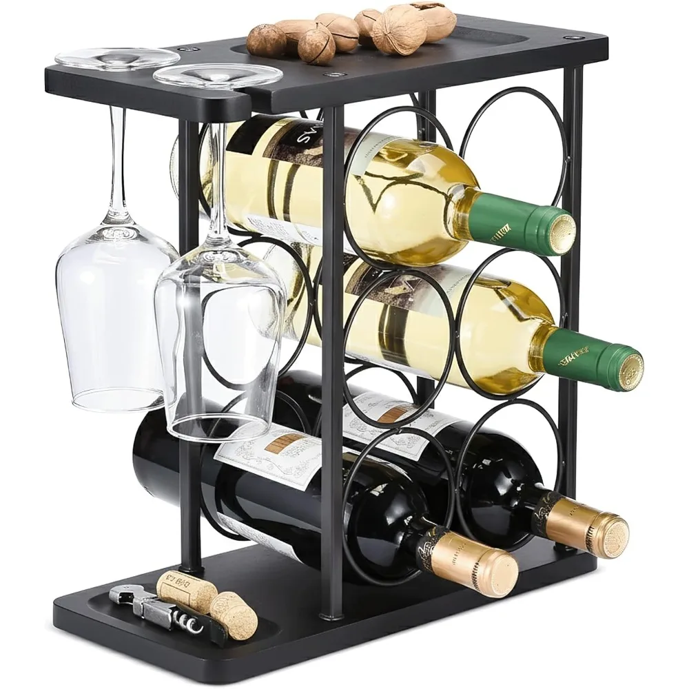 

Современная полка для матового черного вина на 6 бутылок с подставкой для стекла и металлической подставкой с полкой и углом