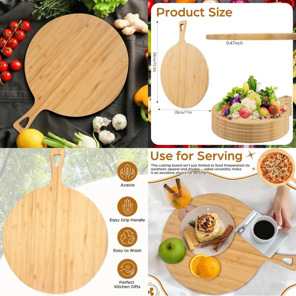 

Круглые разделочные доски из бамбука, 6 предметов, 15,4x11,4, с ручкой, идеально подходят для кухни и сервировки мяса, хлеба, сыра, пиццы и овощей.