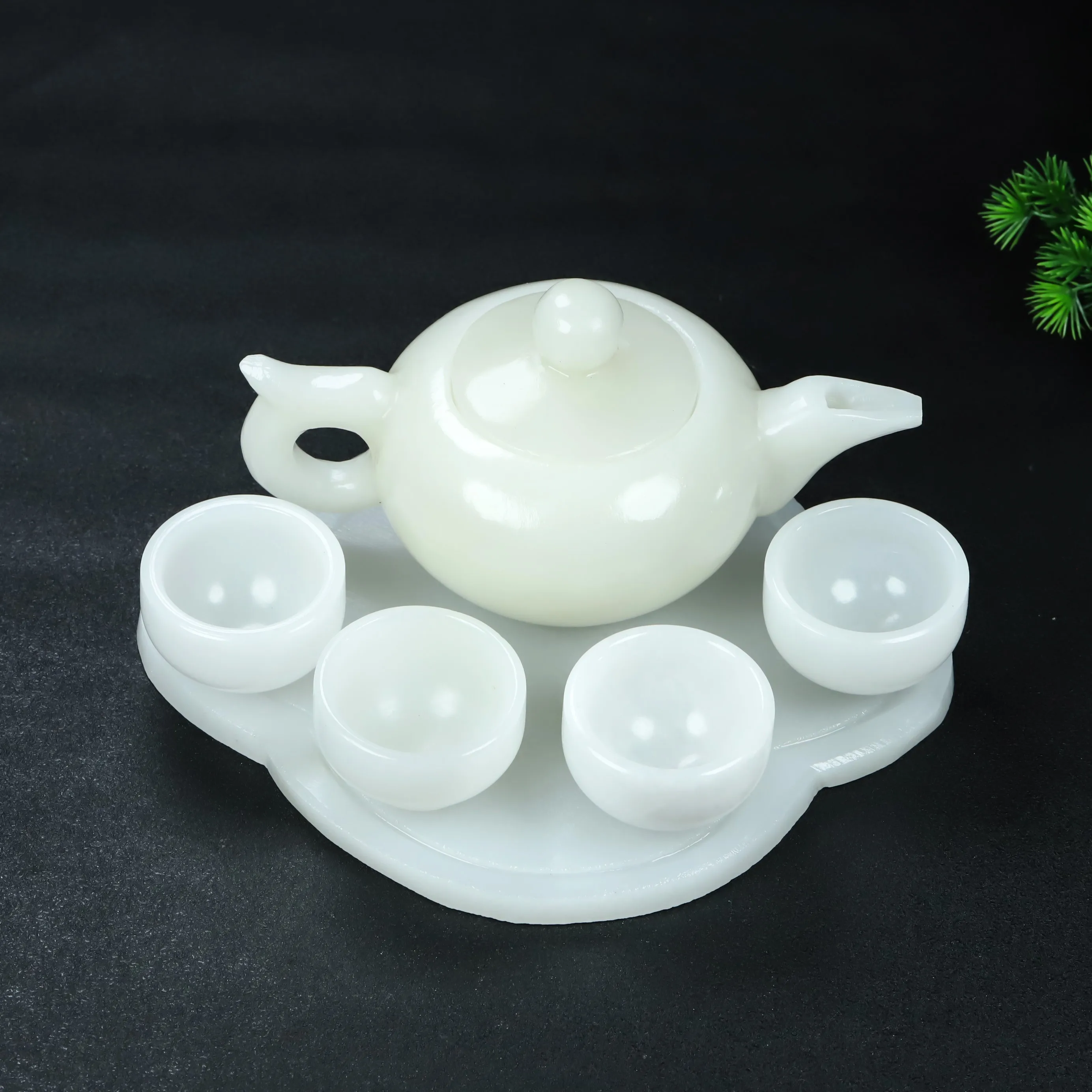 Exquisite Chinese Natural Afghanistan white jade teapot and small cups