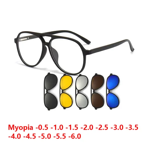 Imagen 1 del producto Gafas de sol polarizadas piloto 6 en 1 para miopía, novedad de 2024, gafas con Clip magnético para hombres y mujeres, gafas graduadas ópticas-0,5 a-6,0