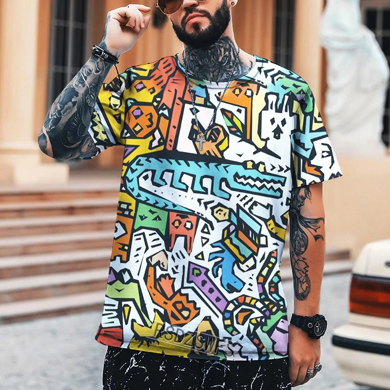 New Funny Graffiti T-Shirt 3D Print Men's Hip Hop Summer Cool Designer T Shirt Casual Youth Popular Personality Short Sleeve Top