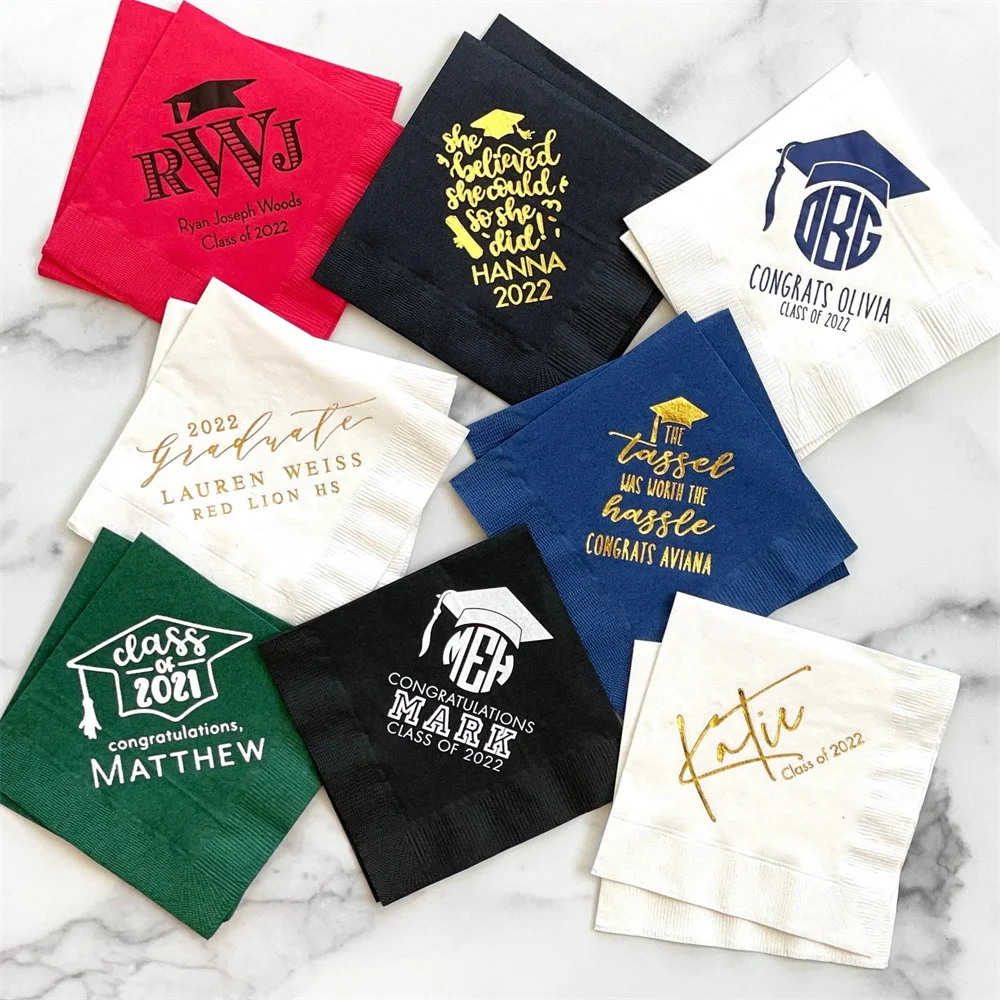 50PCS Personalized Graduation Napkins, High School Grad, College Graduate, Personalized Napkins, Grad Party Decor, Class of 2024