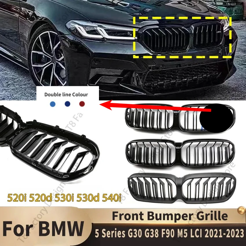 

Front Bumper Grille for BMW 5 Series G30 G38 F90 M5 LCI 520i 520d 530i 530d 540i 2021 2022 2023 Dual Line Kidney Grill Body Kit