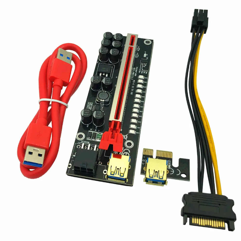 AAA + 6 uds Riser V011 Pro Plus PCIE Riser para tarjeta de vídeo Riser PCI Express x16 SATA a 6P Cable de alimentación USB 3,0 para minero de Bitcoin