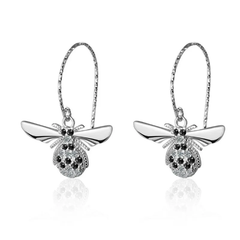 

New Creative Beautiful Bee Korean Style 925 Sterling Silver Jewelry Fashion Fresh Crystal Sweet Exquisite Dangle Earrings XZE313