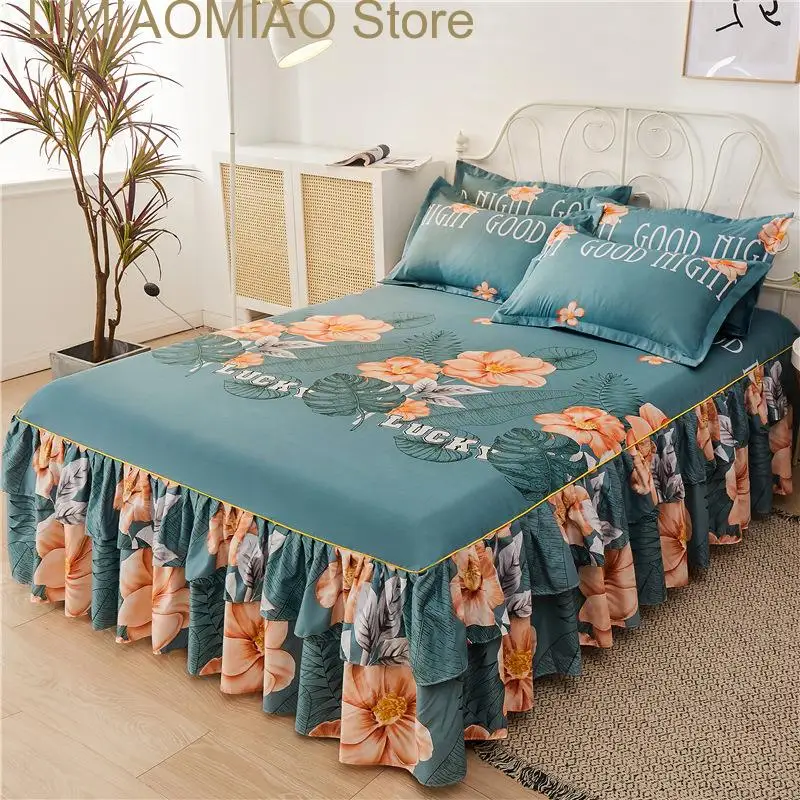 

Double Bed Sheets Linen Skirt, Bed Cover, Mattress Pad Bedspreads, Queen Size Fitted, 2 Seater Pillowcase, 3 Pcs