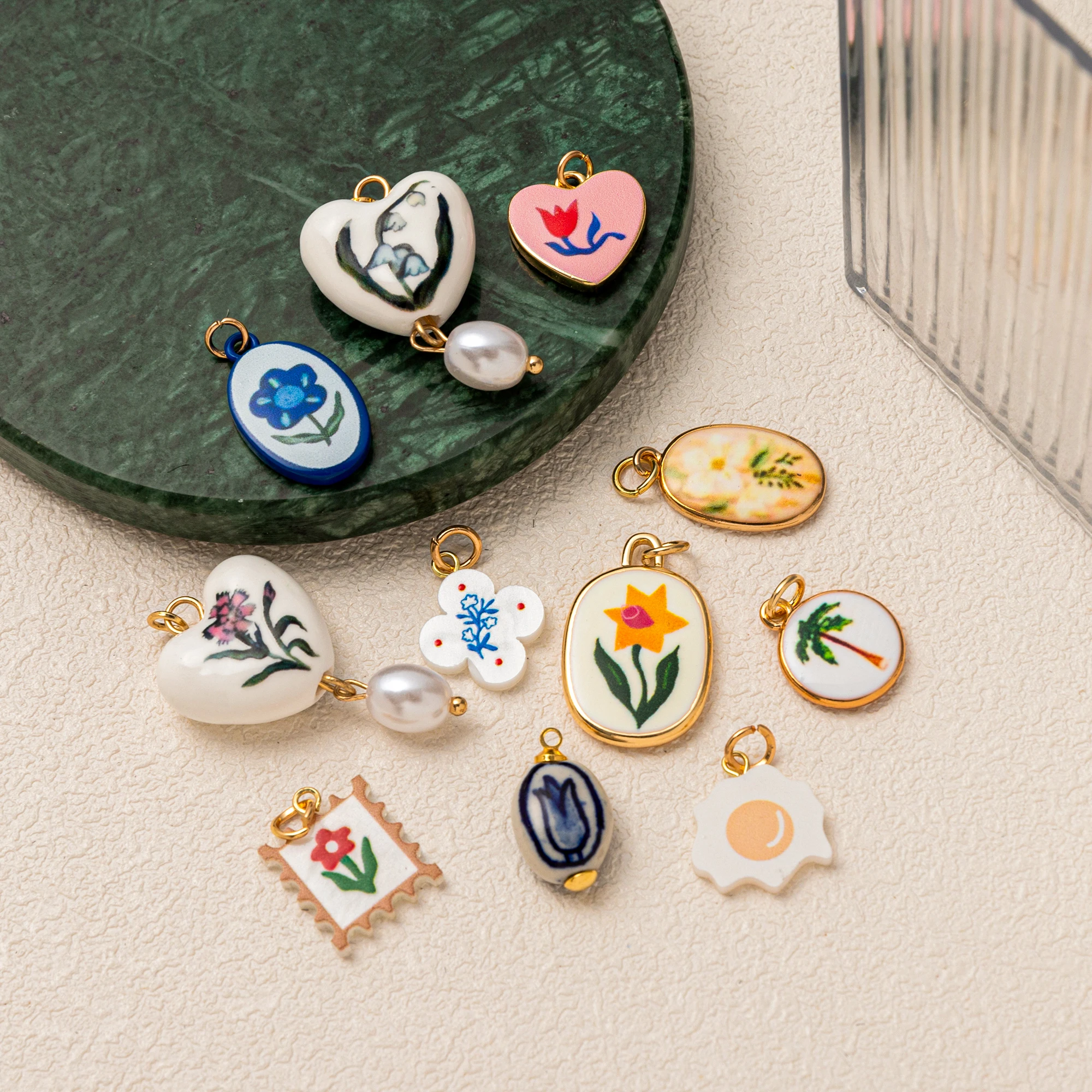 Dopamine Painted Flower Pendant | Colorful Enamel Copper Charms for Necklace Bracelet DIY