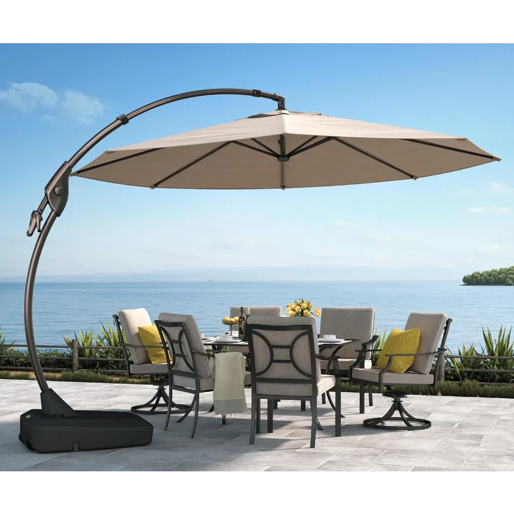 

Deluxe NAPOLI Patio Umbrella, Curvy Aluminum Cantilever Umbrella with Base, Round Large Offset Umbrellas)