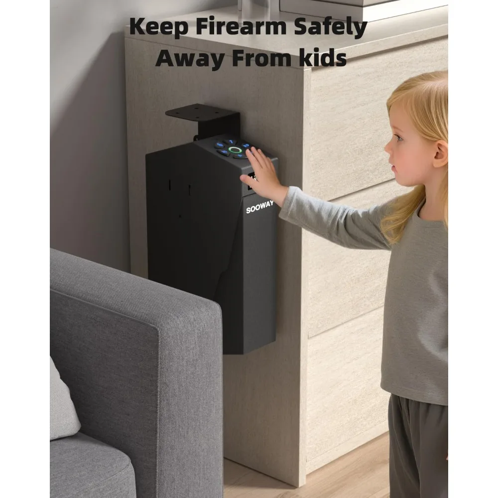 Biometric Gun Safe for Pistols, Single Mount Bedside Pistol Safe Fingerprint Quick Access Drop Down Gun Lock Box for Vehicle Nig