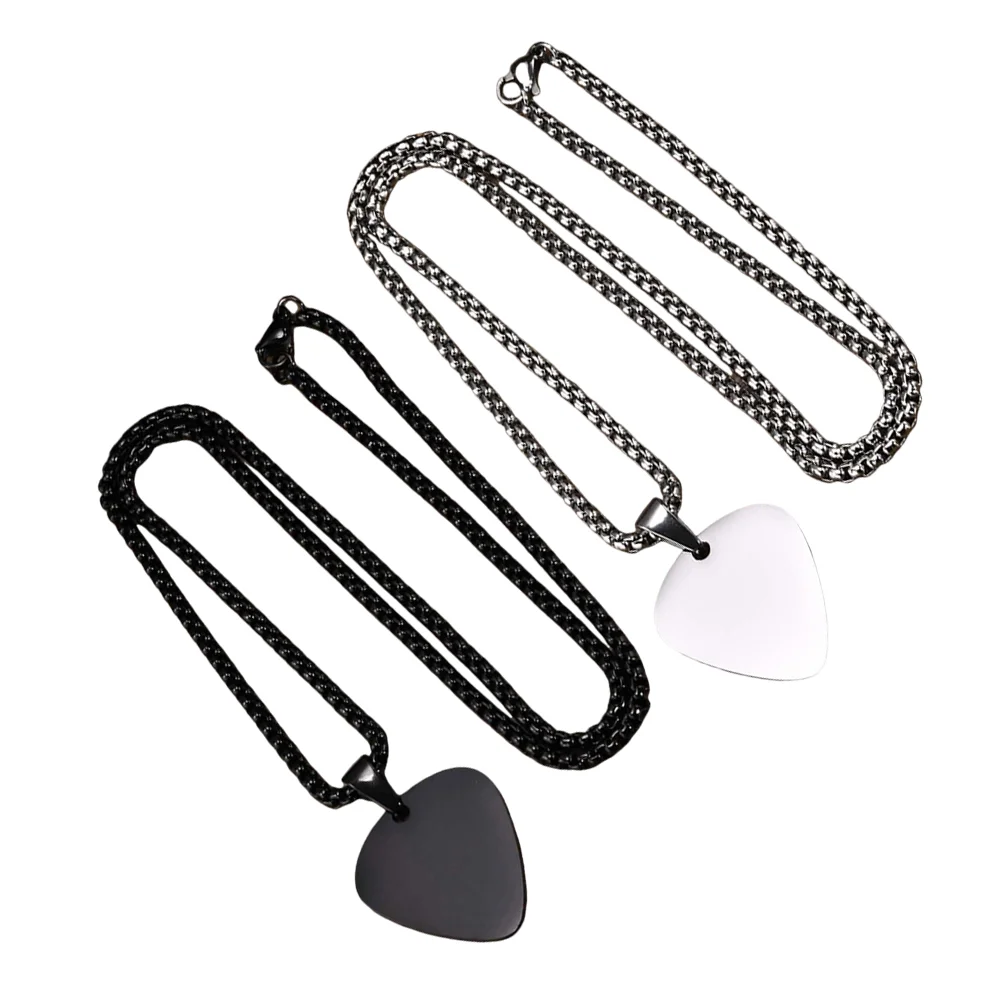 2 Pcs Mens Necklace Guitar Pick Cool Pendant Adorable Gift Musical Instrument Metal Chain Man