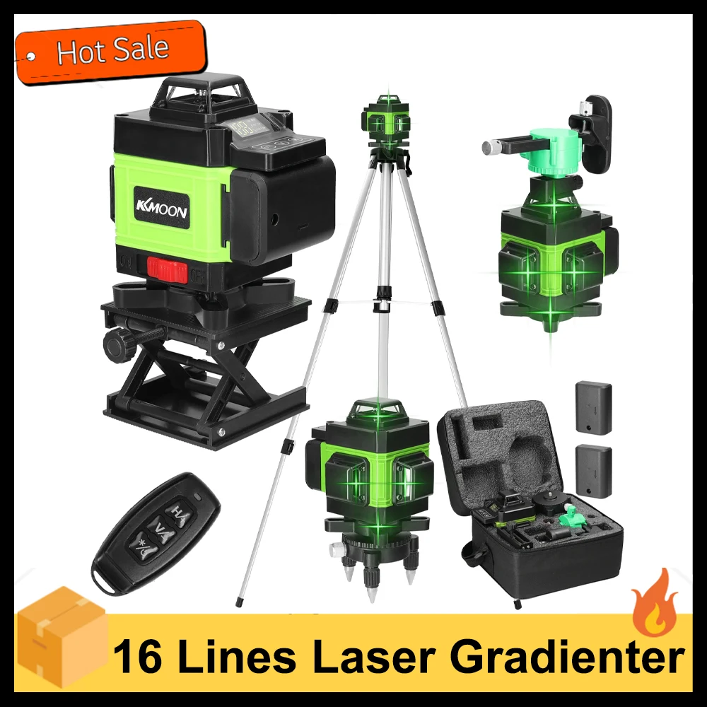 4D 16 Lines Laser Level 3° Self-leveling Machine USB Rechargeable Lithium Battery Leveling Tool with Adjustable Bar Tripod Stand