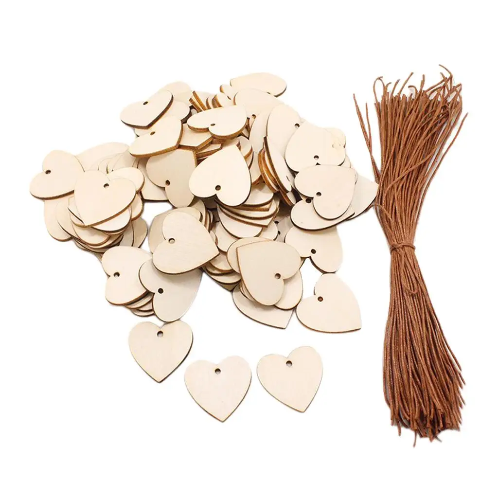 3-6pack 100pcs Unfinished Wooden Heart Slices Cutout Pendant Wedding Decor