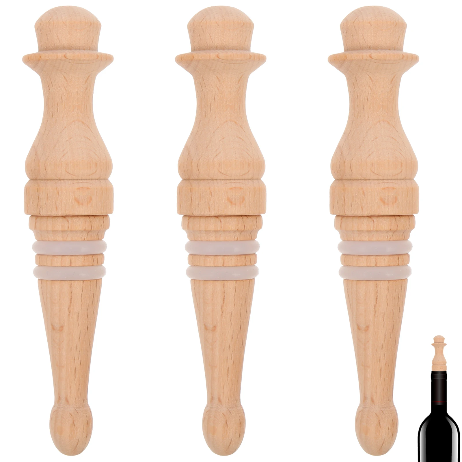 

3 Pcs Wooden Bottle Stoppers Bulk Favors Strong Material Perfect Sealing Red Kitchen Accessories