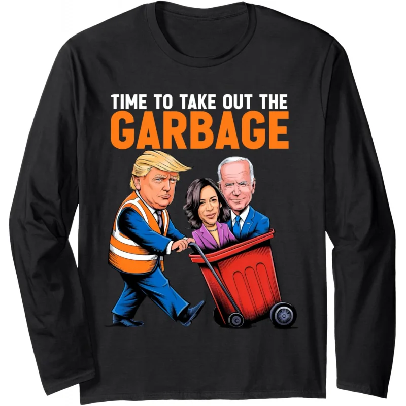 Funny Trump Garbage Truck Humorous Election 2024 T-shirt Biden Men's and Women's Sports Leisure New Fashion Long Sleeve T-shirt