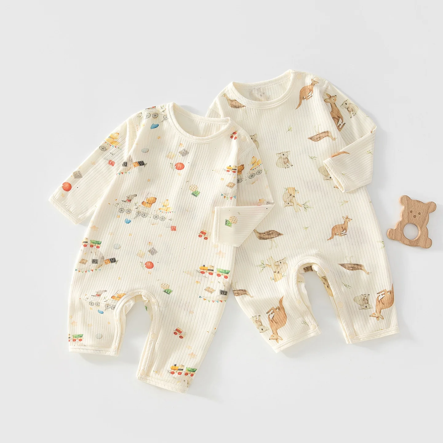 

3M-3Y Casual Infant Bodysuit Cute Animal Train Print Long Sleeve Jumpsuit for Baby Girls Boys Modal Toddler Romper