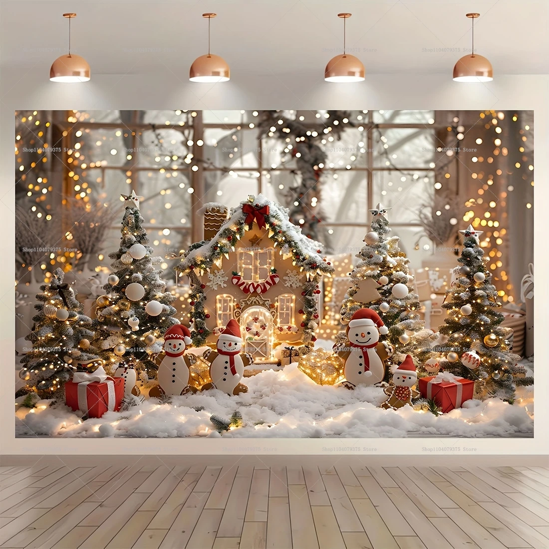 لافتة خلفية رجل الثلج لعيد الميلاد ، مزينة بشجرة عيد الميلاد وحلوى مطبوعة ، التصوير الفوتوغرافي لحفلة الأعياد ، 1 قصب #3