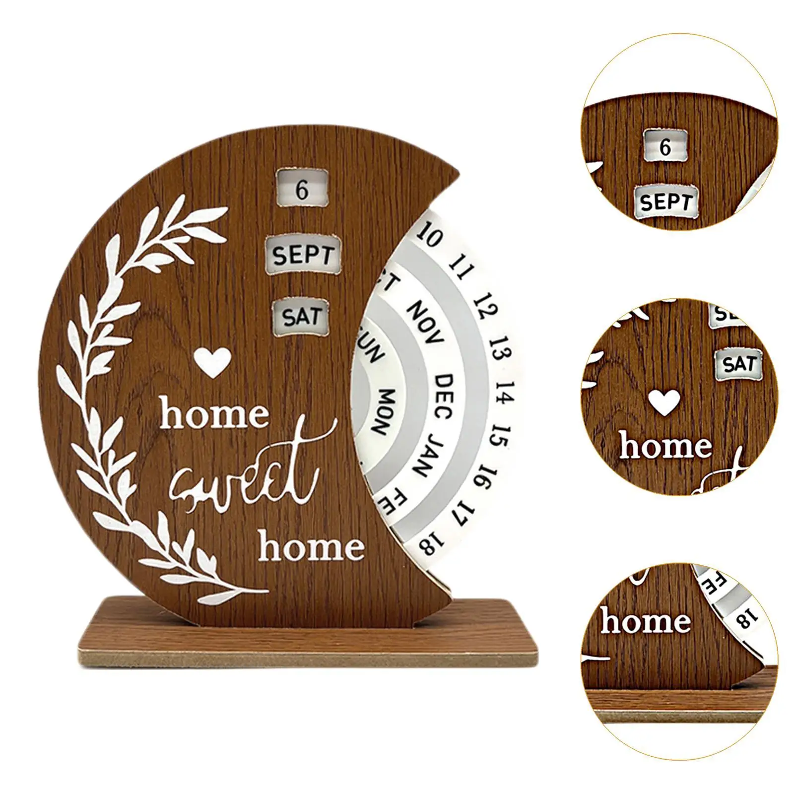 Вечный настольный календарь с деревянным диском, вращающийся настольный календарь для полки