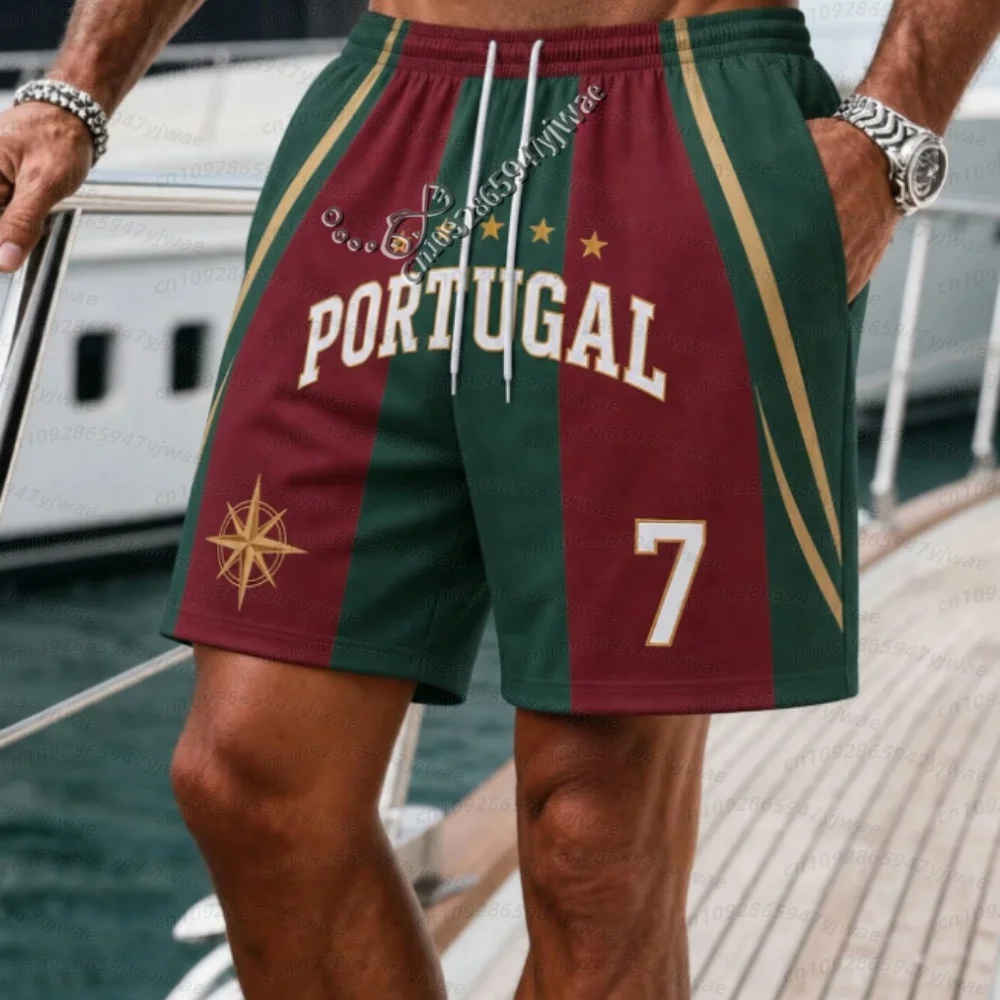 26 Holiday Summer Vacation Hawaiian Shorts Men Argentina 10 Print Shorts Color-Blocking Stripes Quick-Dry Beach Wear Shorts