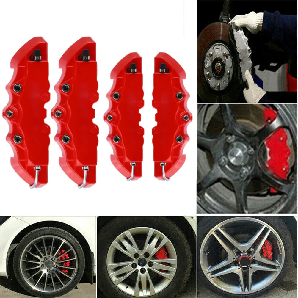 4PC 3D Car Disc Brake Caliper Cover Case Front Rear Accessories S+M ABS Plastic Brake Disc Wheel Hub Brake Covers Car Decoration