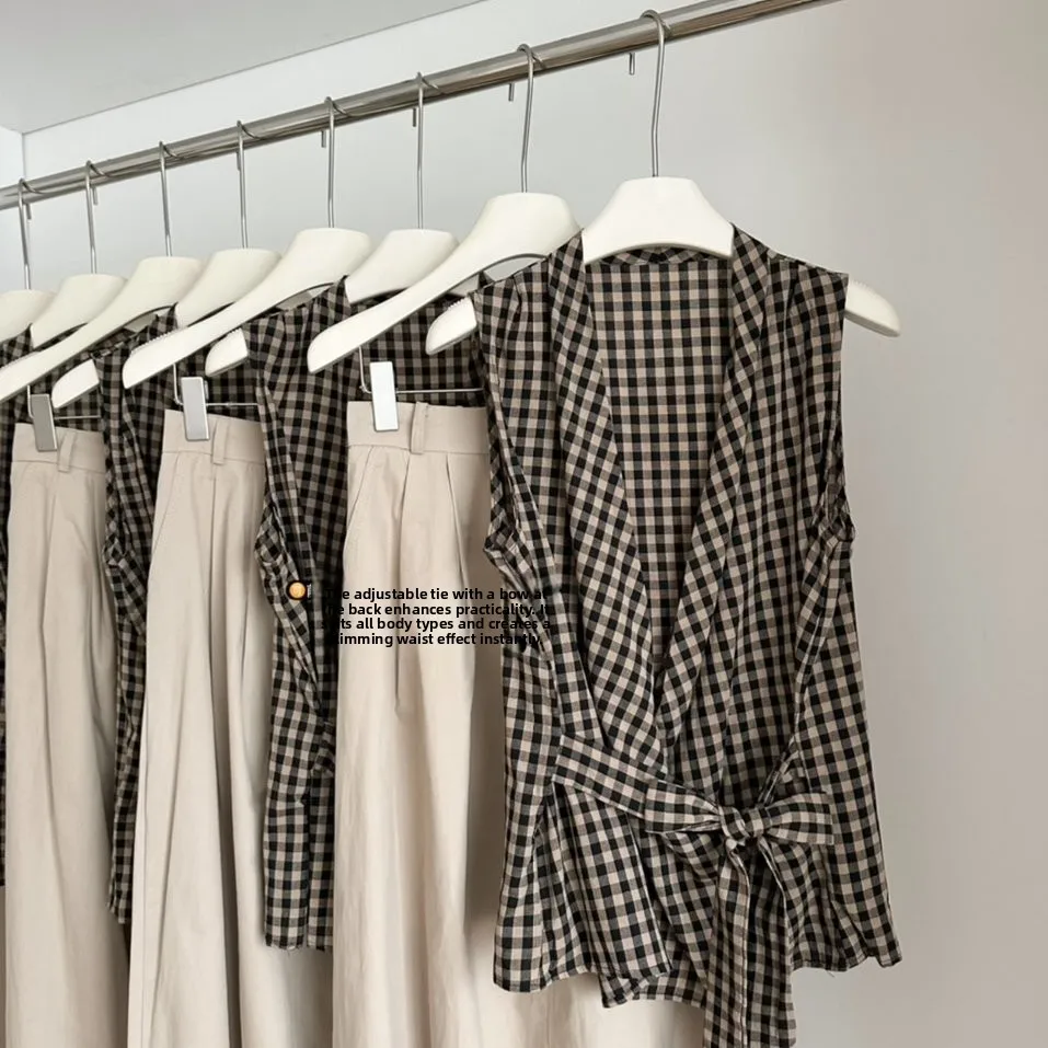 

Ретро Гонконг Sle с высокой талией и застежкой на талии V-Ne Svel клетчатый топ и юбка комплект модная рабочая одежда для молодых женщин