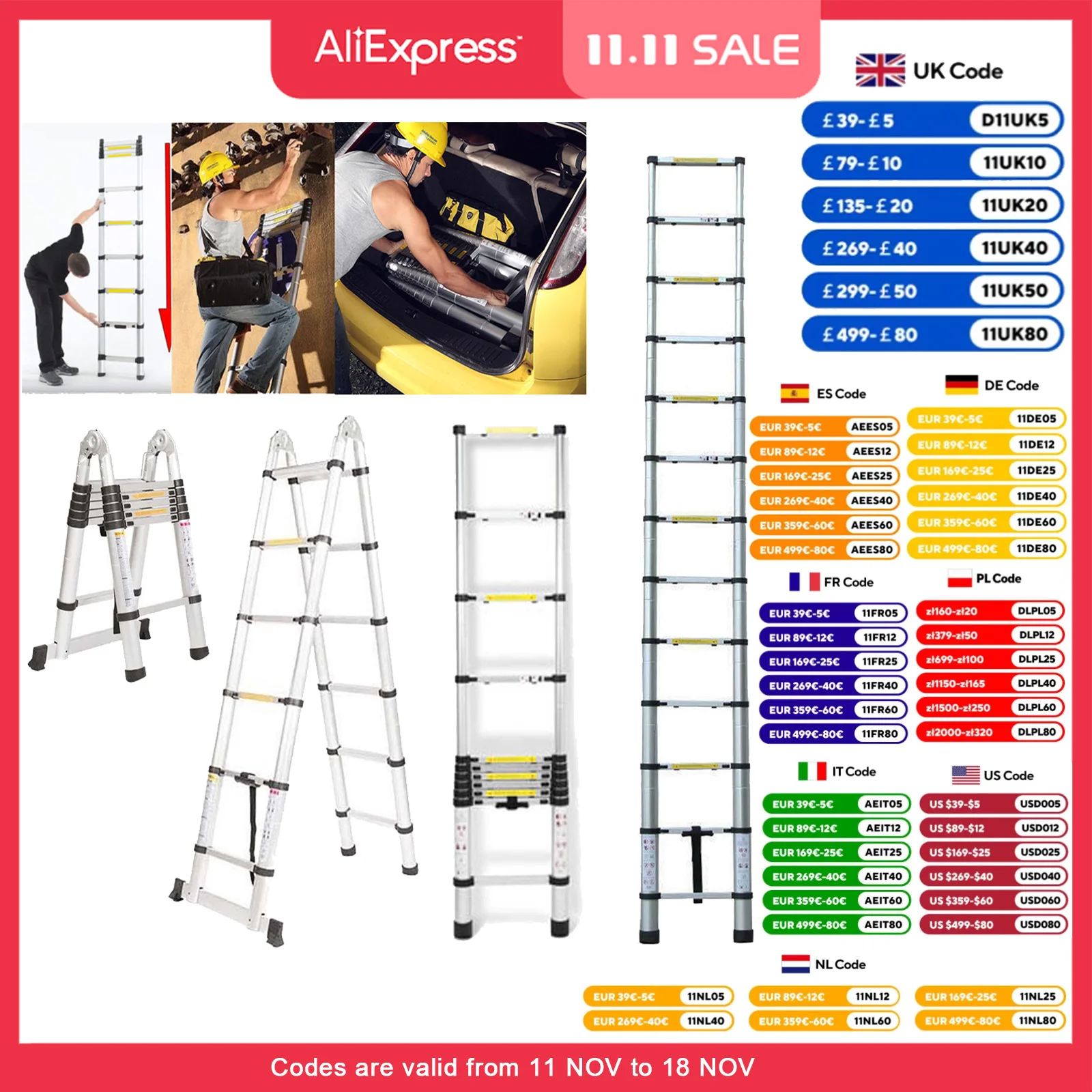 

Telescopic Ladder Aluminum Telescoping Ladder Folding Ladder with Non-Slip Feet, Multi-Purpose Extension Straight Ladder Loft