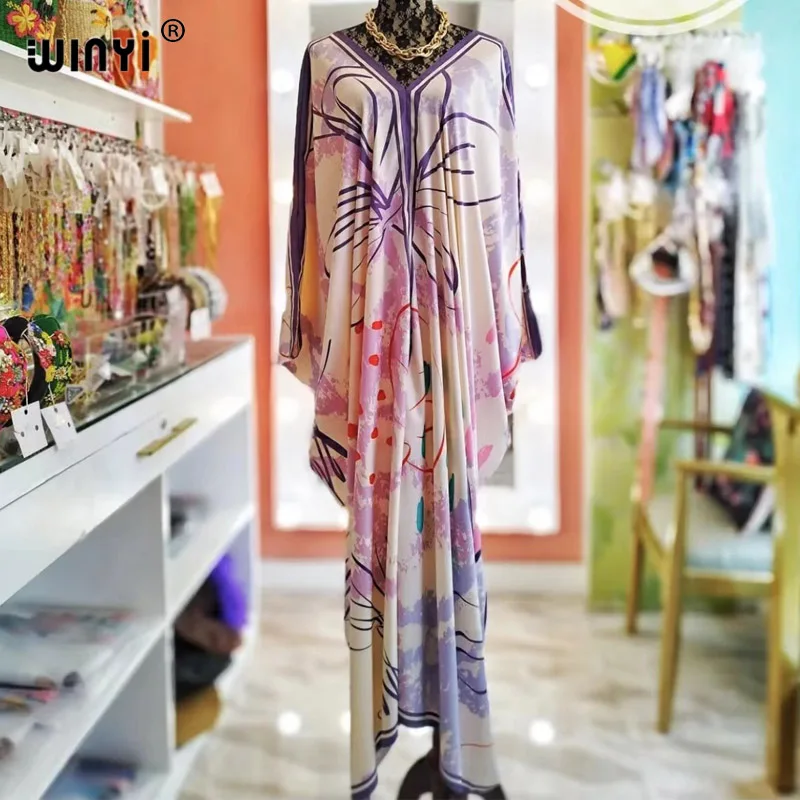 WINYI V-neck Africa Fashion Women prom Sexy Boho Summer Casual twill Floral Fashion printing Evening Party Beach Long Maxi Dress