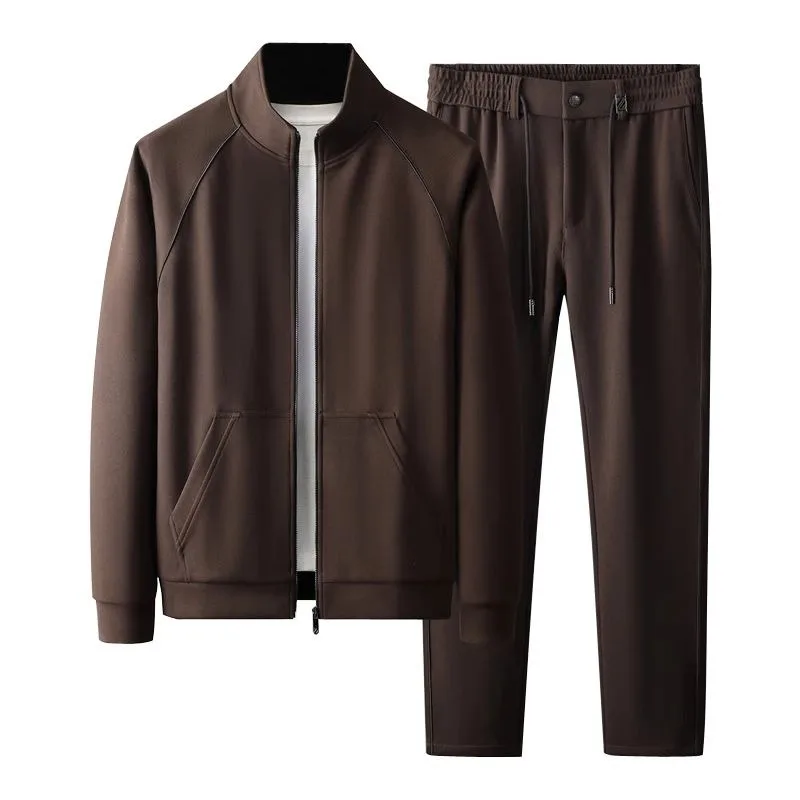 Autumn and Winter New High-end Stretch Jacket Two-piece Set for Men Long-sleeved Stand-up Collar Casual Versatile Sports Suit