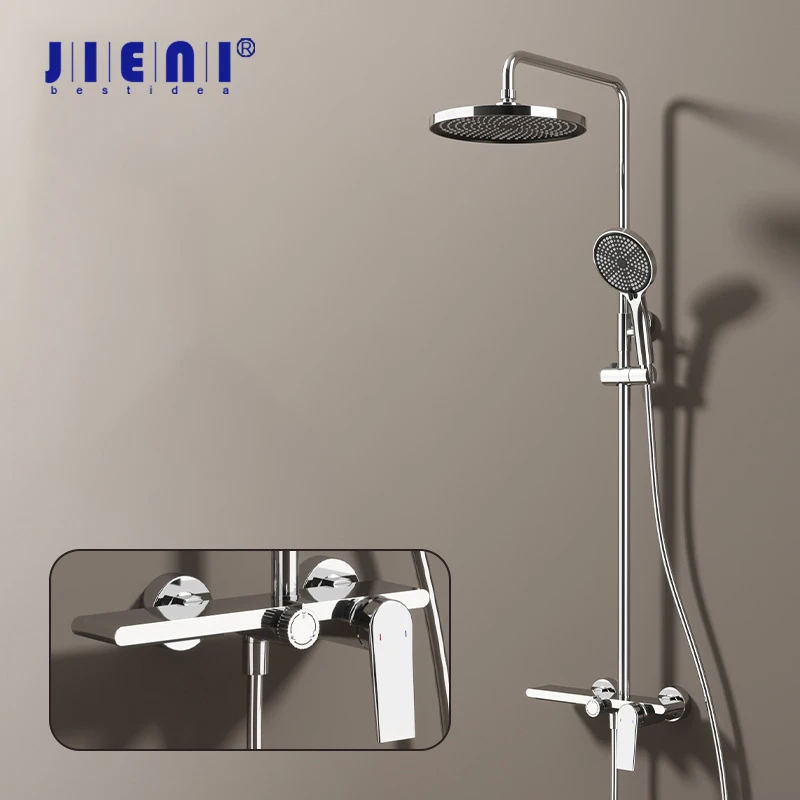 

JIENI Chrome Bathroom Shower Set Rainfall Hot And Cold Control 3 Functions High-end Bath Shower Faucet System W/ Hand Shower