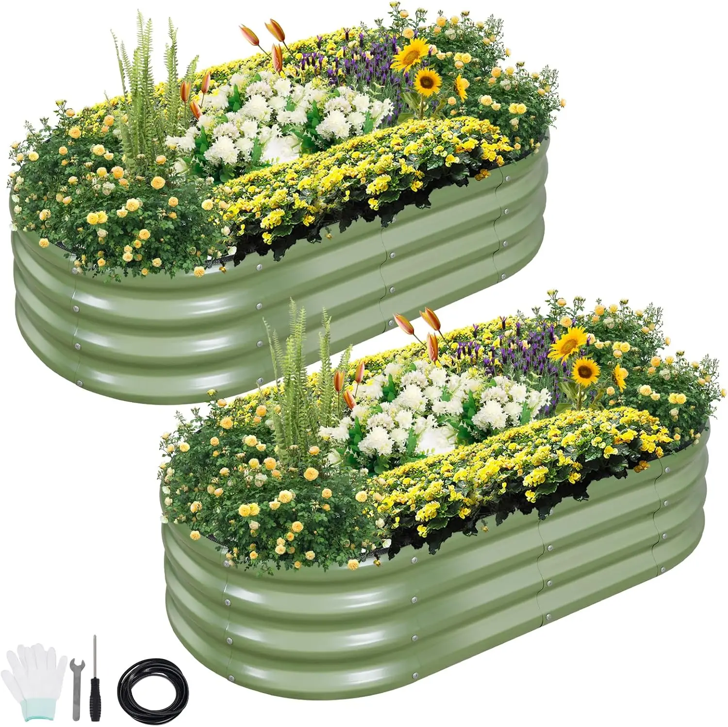 

4x2x1ft Galvanized Metal Raised Garden Bed Planter Box 2 Pack for Plants, Vegetables, Flowers, Herbs
