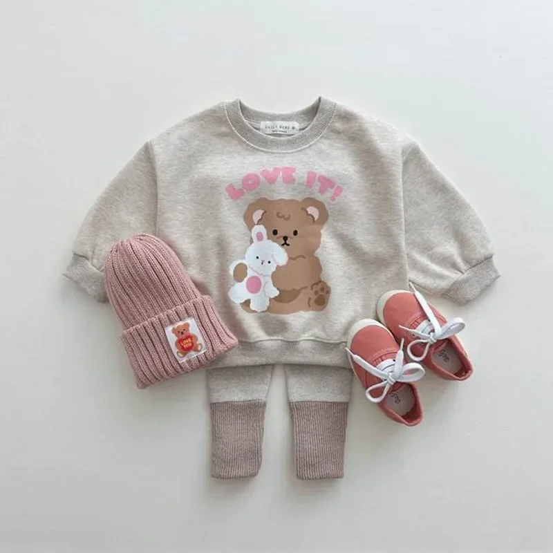 2025 Spring New Baby Girls Cute Bear Print Sweatshirt Cotton Children Long Sleeve T Shirts For Girls Kids Boys Sweatshirt